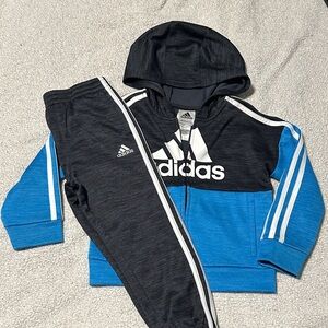 Adidas Black and Blue Hoodie Set